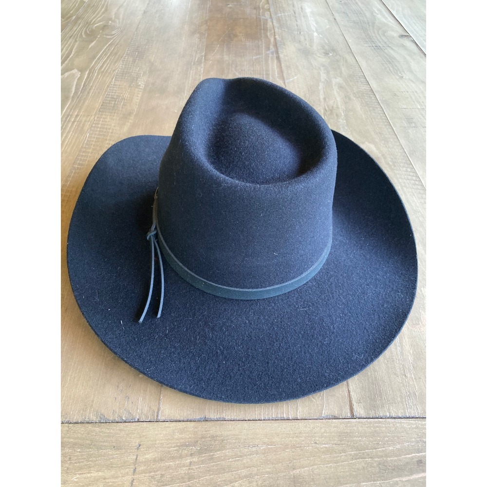 Stetson‎ Pony Express Teague Black Pure Wool Cowboy Hat Silver Concho Band 7 1/8 - Picture 8 of 12